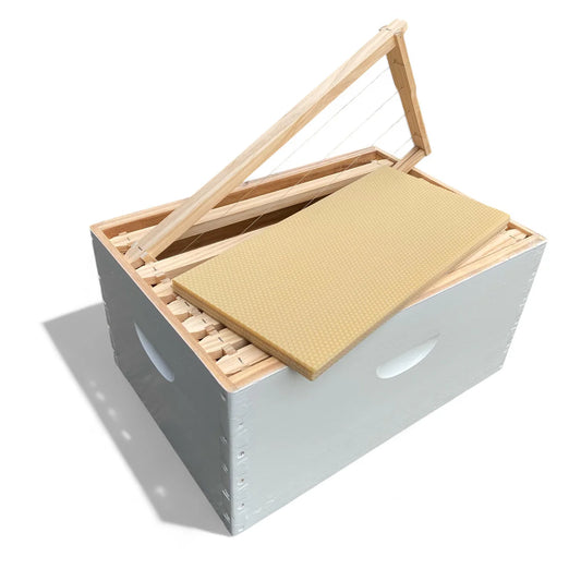Full Depth Premium Assembled Super (Wax Dipped & Painted) w/ Wired Frames + Beeswax Foundation Sheets - 10 Frame